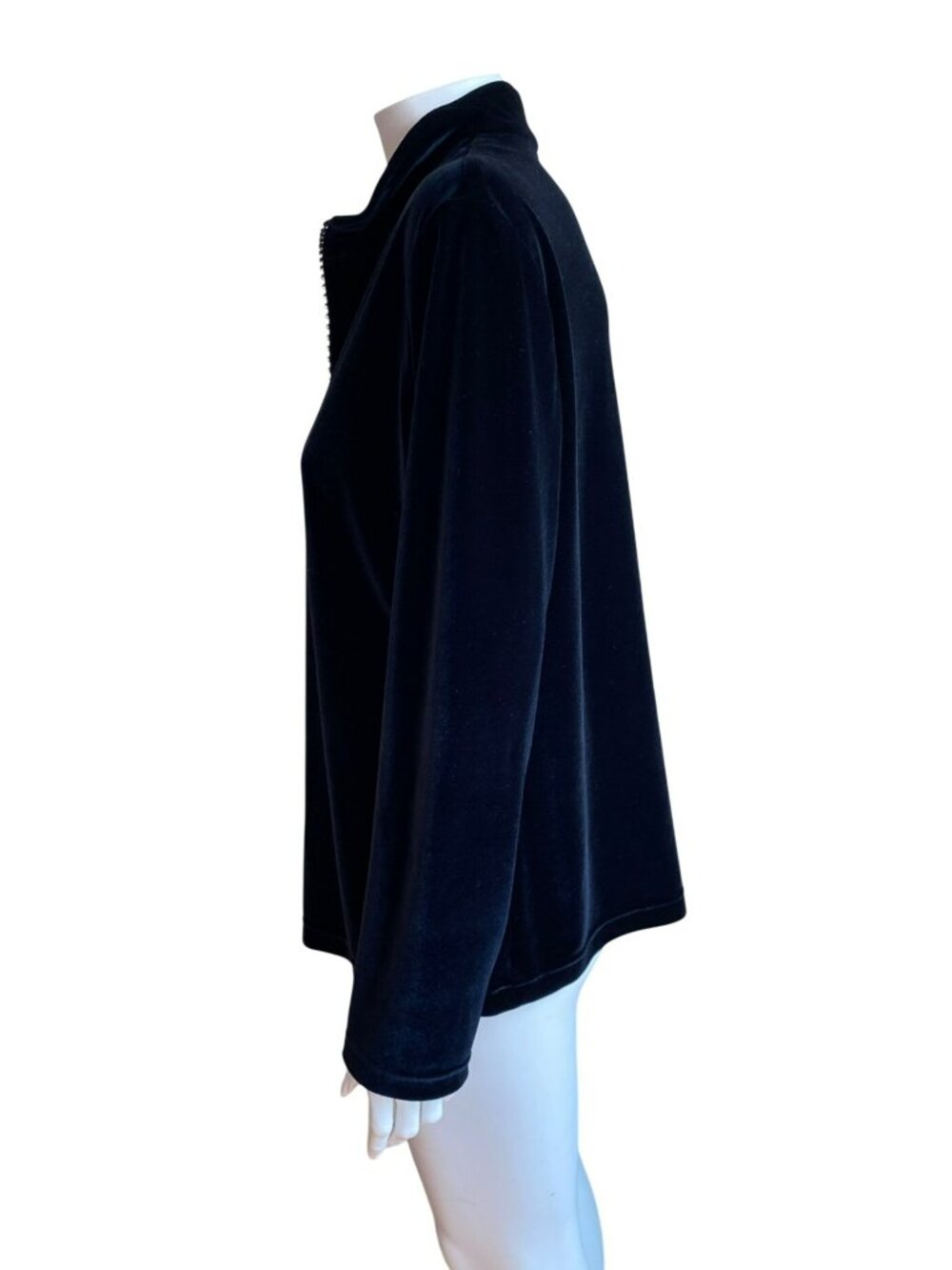 St John Sport Black Velour Quarter Zip Shirt Top Long Sleeve Rhinestone Large - Picture 5 of 7